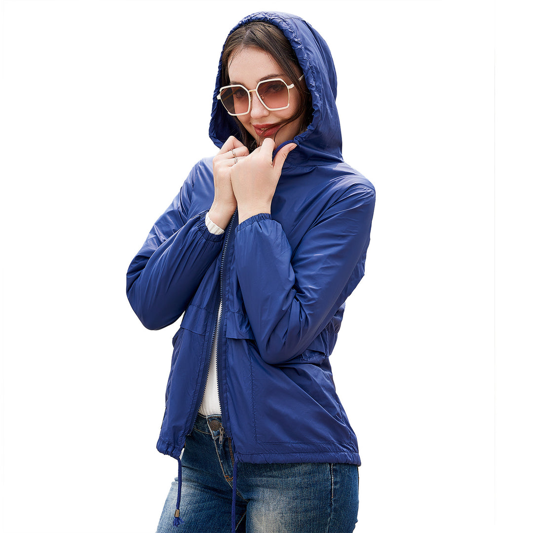 Damen nan leichte Windjacke mit Kapuze Mesh-Futter Kordelzug und Reißverschluss Echo Archiv