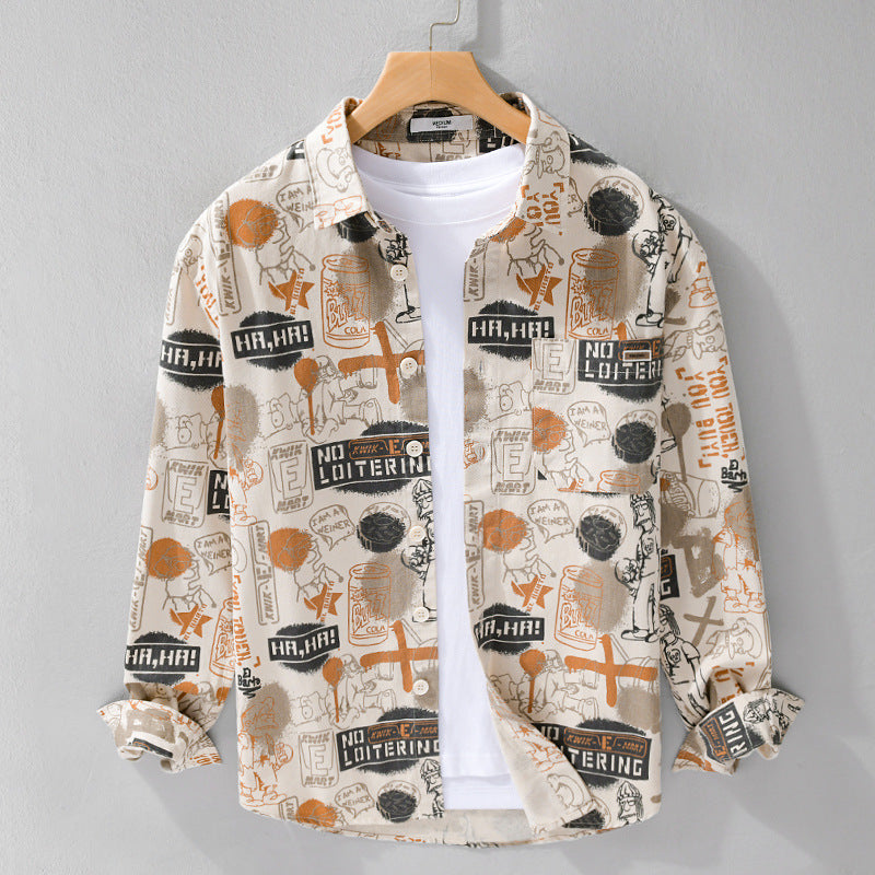 Herren Künstlerisches Grafik-Overshirt im Relaxed-Layering mit Allover-Sketchprint und Soft‑Touch‑Baumwollmix Echoarchiv