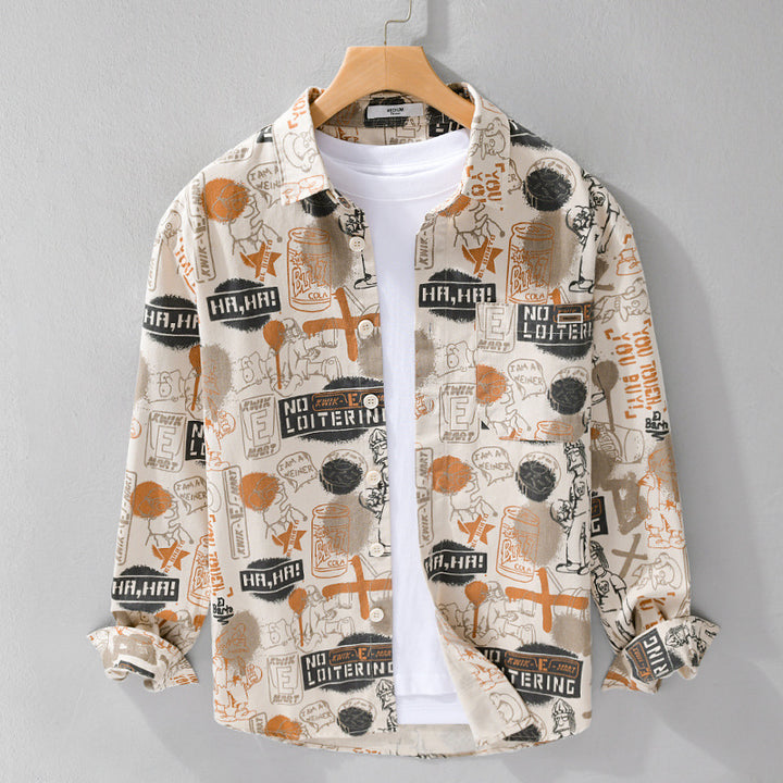 Herren Künstlerisches Grafik-Overshirt im Relaxed-Layering mit Allover-Sketchprint und Soft‑Touch‑Baumwollmix Echoarchiv