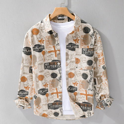 Herren Künstlerisches Grafik-Overshirt im Relaxed-Layering mit Allover-Sketchprint und Soft‑Touch‑Baumwollmix Echoarchiv