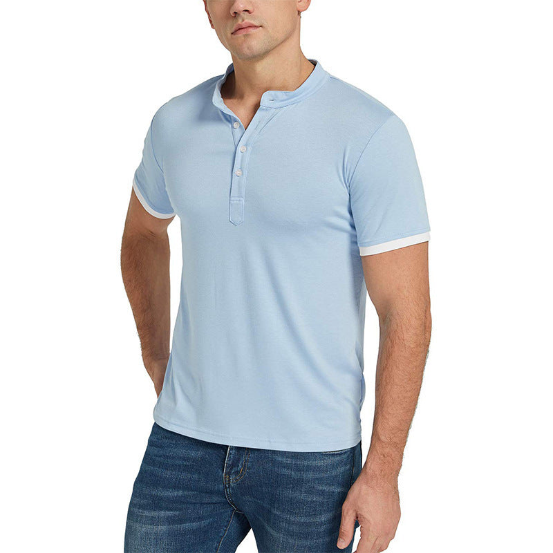 Herren Kurzarm Henley-Shirt mit modischem Stehkragen und kontrastierenden Ärmeln Echoarchiv