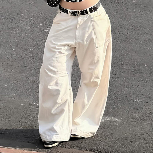 Damen nan weite Highwaist-Canvas-Hose im Carpenter‑Stil mit hohem Bund und aufgesetzten Taschen Echo Archiv