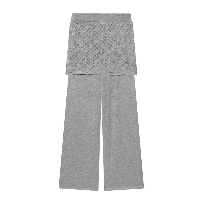 Damen Feinstrick-Loungewear-Set mit Rundhals-Pullover, weitem Palazzo und strukturierter Rock-Overlay Echo Archiv