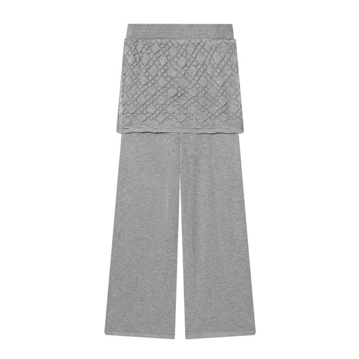 Damen Feinstrick-Loungewear-Set mit Rundhals-Pullover, weitem Palazzo und strukturierter Rock-Overlay Echo Archiv