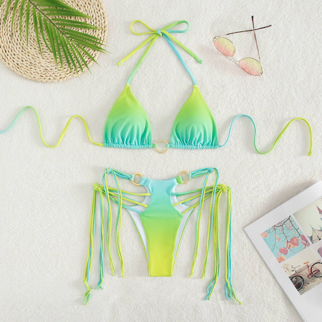 Damen Triangel-Bikini mit modischen Schnüroptik und schimmernden Ringdetails Echo Archiv