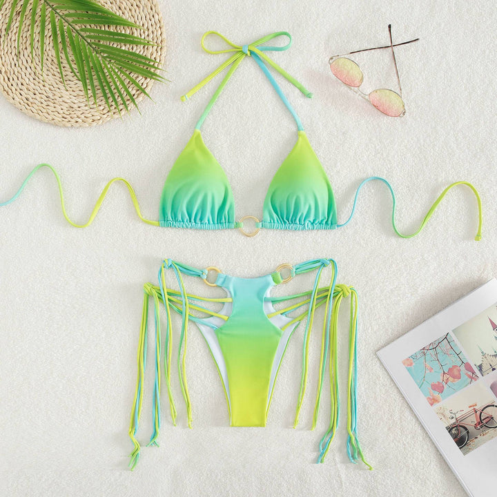 Damen Triangel-Bikini mit modischen Schnüroptik und schimmernden Ringdetails Echo Archiv