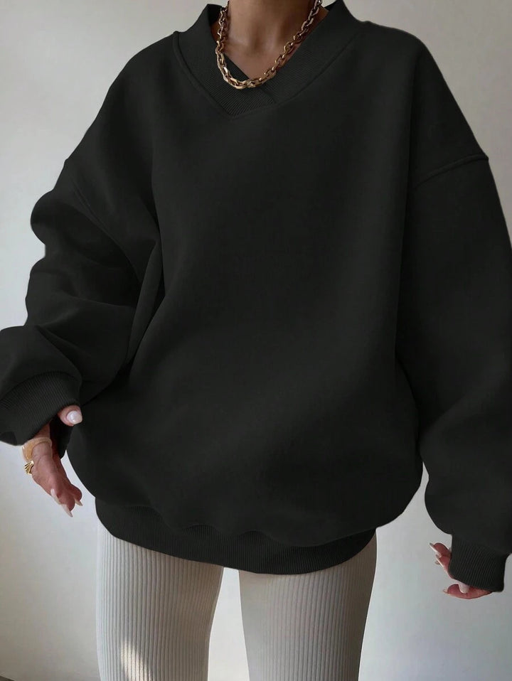 Damen Oversized V-Ausschnitt Sweatshirt mit verstärktem Rippkragen und extraweitem Cut – Avérine
