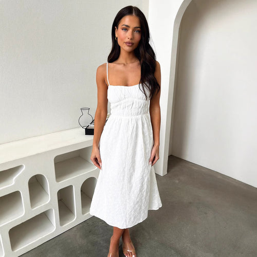 Damen Sommerliches Midi-Kleid mit verstellbaren Spaghettiträgern und Raffung Echo Archiv