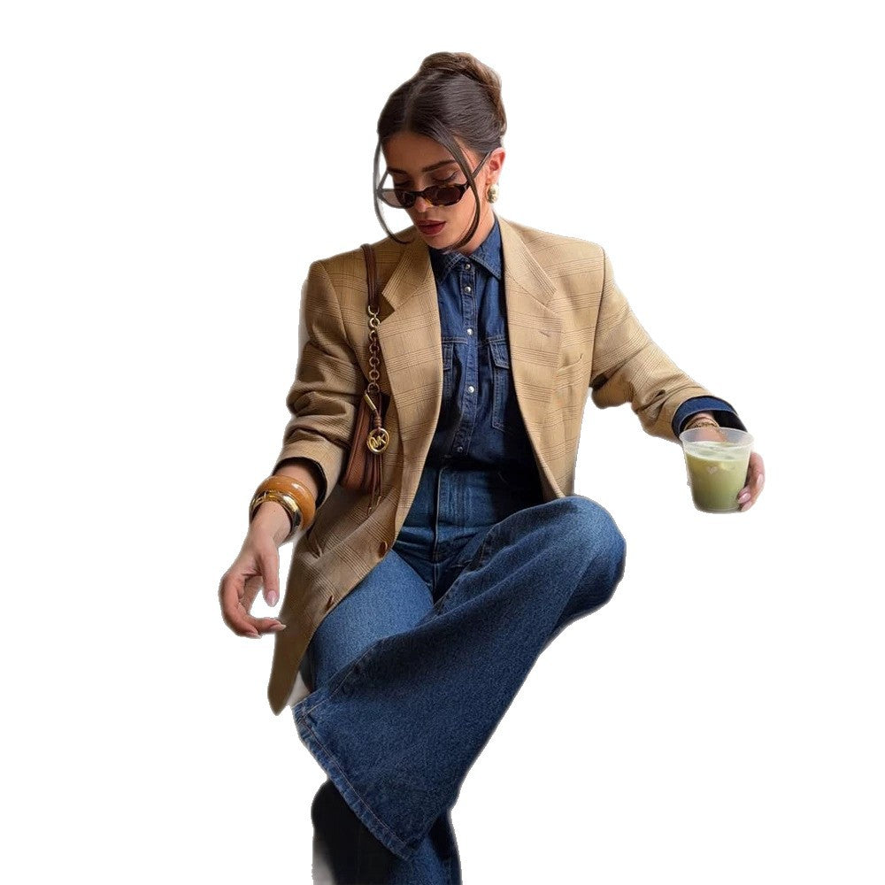 Damen Oversize Glencheck-Blazer im kastigen Boxy‑Schnitt mit markanter Schulterpartie Echoarchiv