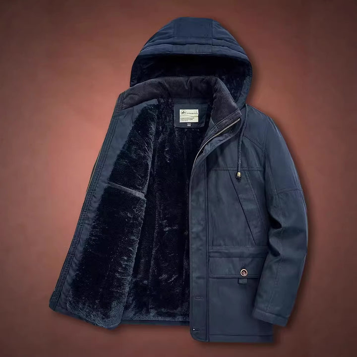 Herren Isolierter Langparka mit Teddyfutter, Kapuze und verdeckten Taschen – Montevé