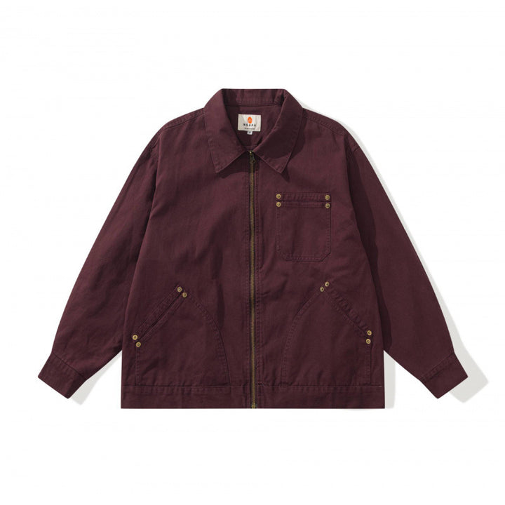 Unisex Kastenförmige Canvas-Worker-Jacke mit Frontreißverschluss und Nietapplikationen Echo Archiv