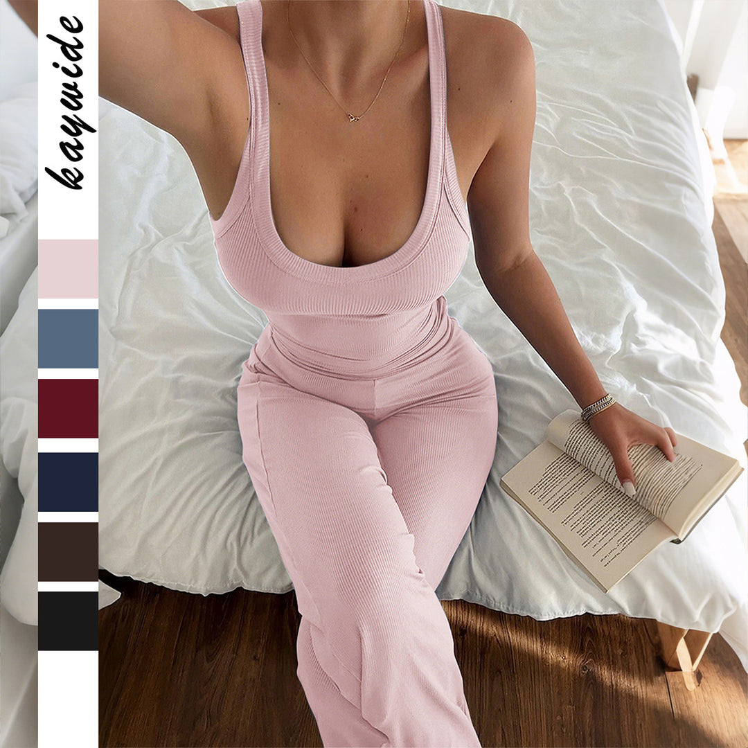 Damen Sportliches Jumpsuit aus elastischem Rippmaterial mit figurformendem Schnitt Echo Archiv