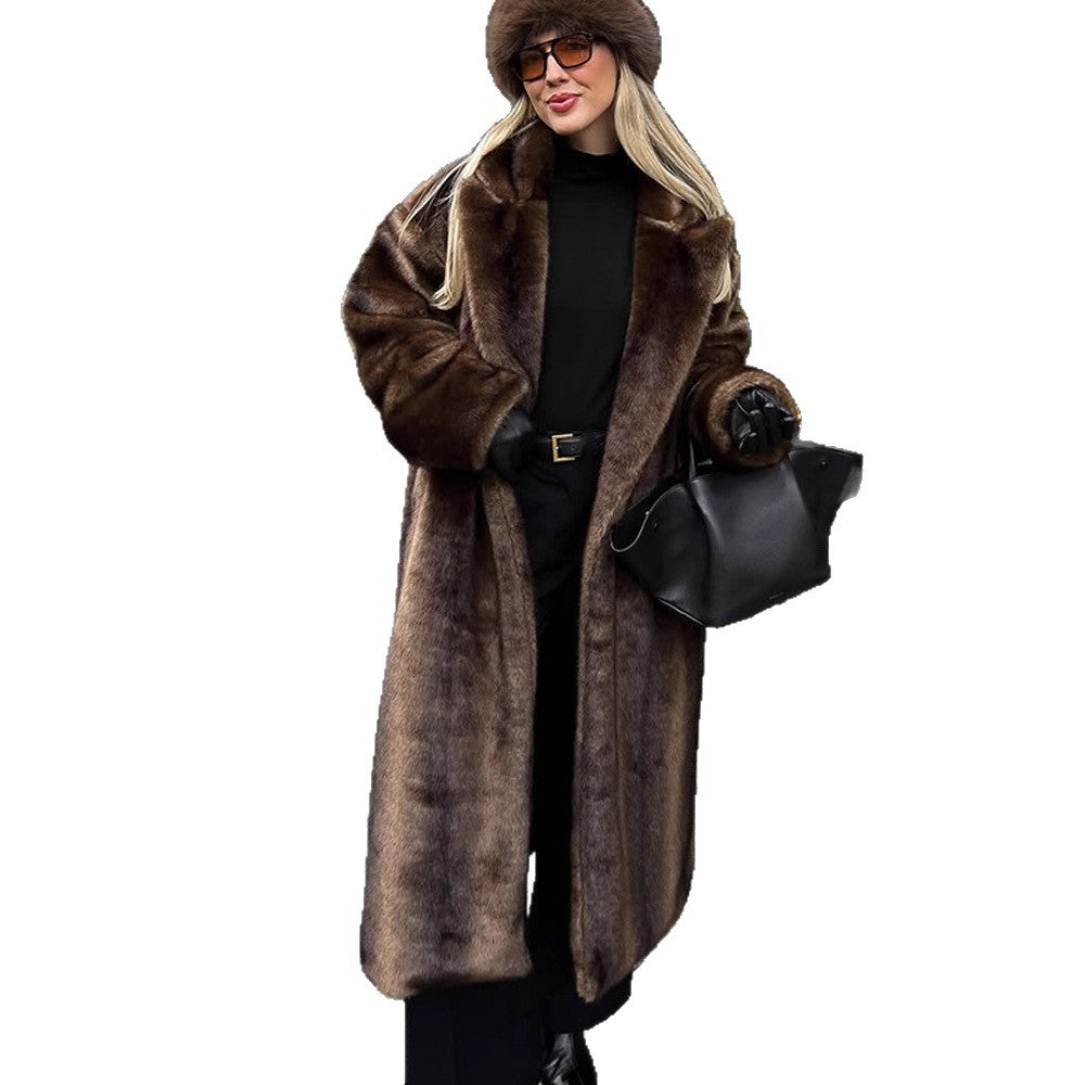 Damen Luxuriöser langer Kunstpelz-Mantel mit Oversize-Schnitt und wärmender Fütterung Echoarchiv
