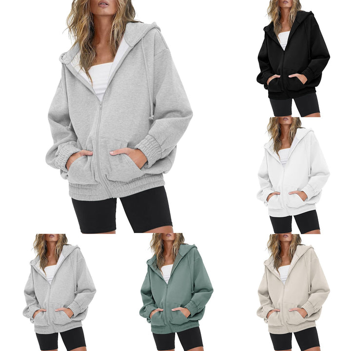Damen nan oversized Kapuzenjacke mit Reißverschluss, Fleece-Futter und Kängurutaschen Echo Archiv
