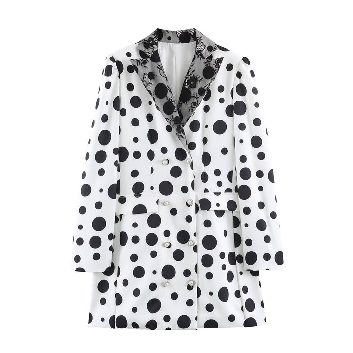 Damen Doppelreihiger Blazer im Polka‑Dot‑Design mit Spitzenbesetztem Revers Echoarchiv