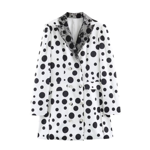 Damen Doppelreihiger Blazer im Polka‑Dot‑Design mit Spitzenbesetztem Revers Echoarchiv