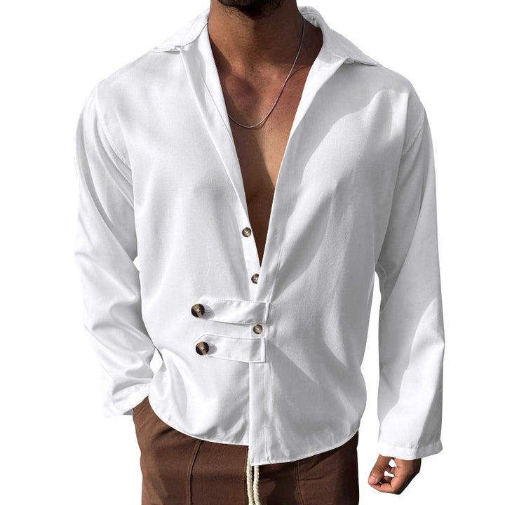 Herren modisches Langarm-Hemd mit stilvollem Knopfdesign Echoarchiv