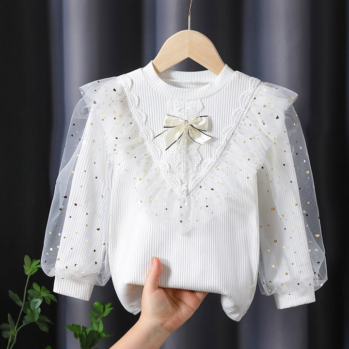Mädchen Langarmshirt mit dekorativen Tüllärmeln und Spitzenapplikationen Echo Archiv