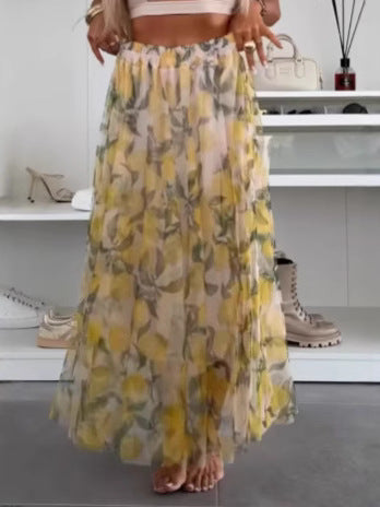 Damen nan fließender Maxi-Rock mit mehrlagigem Chiffon-Overlay, elastischem Bund und feinem Blumenprint Echo Archiv