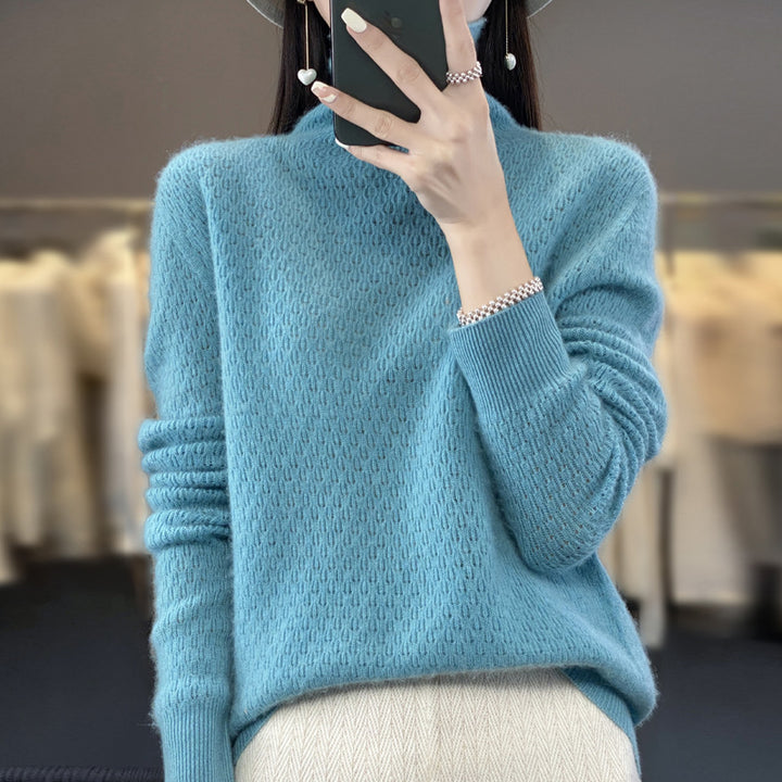 Damen Weicher Feinstrick‑Mockneckpullover mit flauschiger Mohair‑Optik, zarter Wabenstruktur und legerer Oversize‑Passform Echoarchiv
