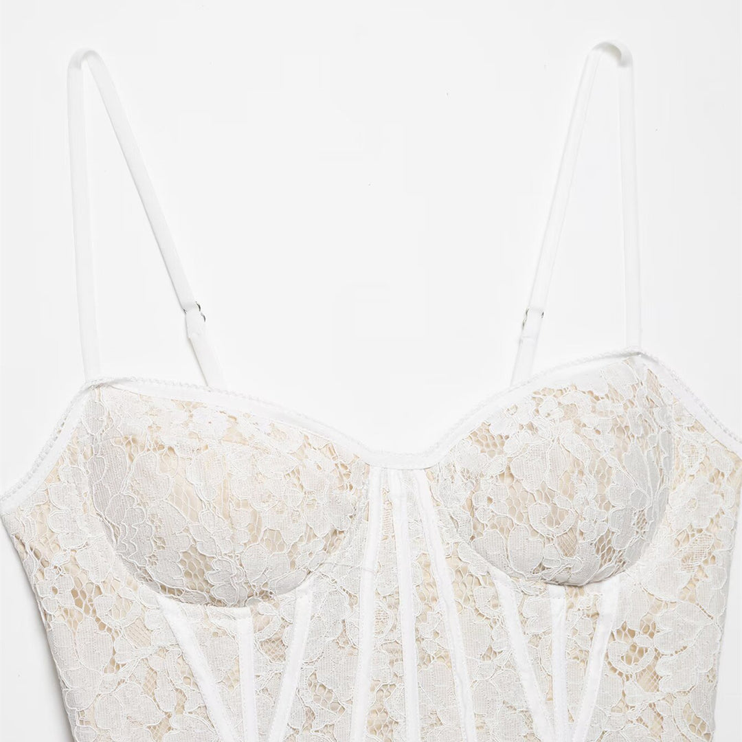 Damen Spitze Corsage Top mit verstellbaren Trägern und Schnürung Echo Archiv