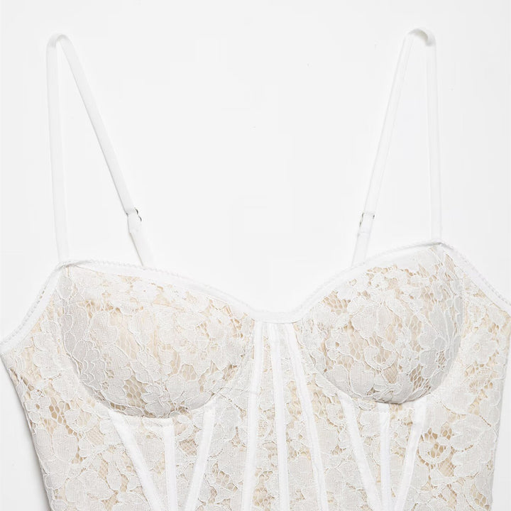 Damen Spitze Corsage Top mit verstellbaren Trägern und Schnürung Echo Archiv