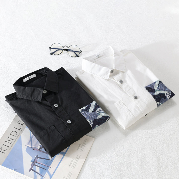 Herren Leichtes Baumwoll-Overshirt mit kontrastierter Patch-Brusttasche im Layering‑Stil Echoarchiv