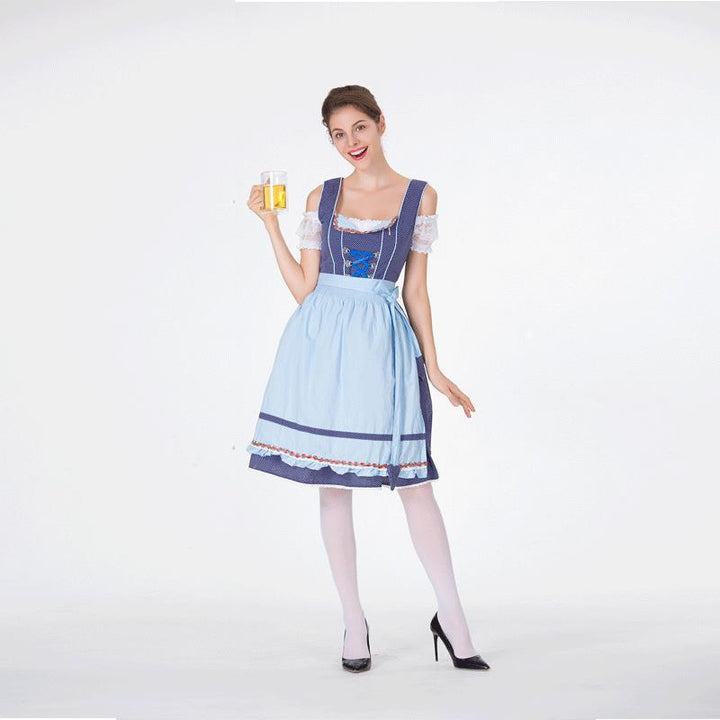 Damen nan bayerisches Trachtenkleid mit gepunktetem Mieder, Spitzeneinsätzen und geraffter Schürze Echo Archiv