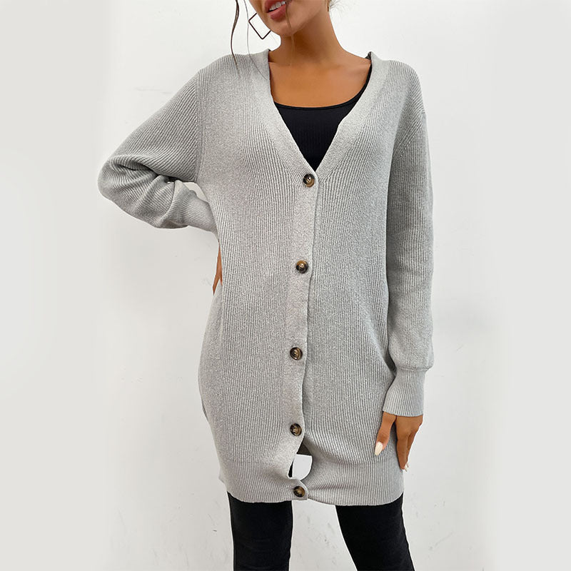Damen Oversize Longcardigan aus weichem Feinstrick mit tiefem V‑Ausschnitt und Knopfleiste Echoarchiv