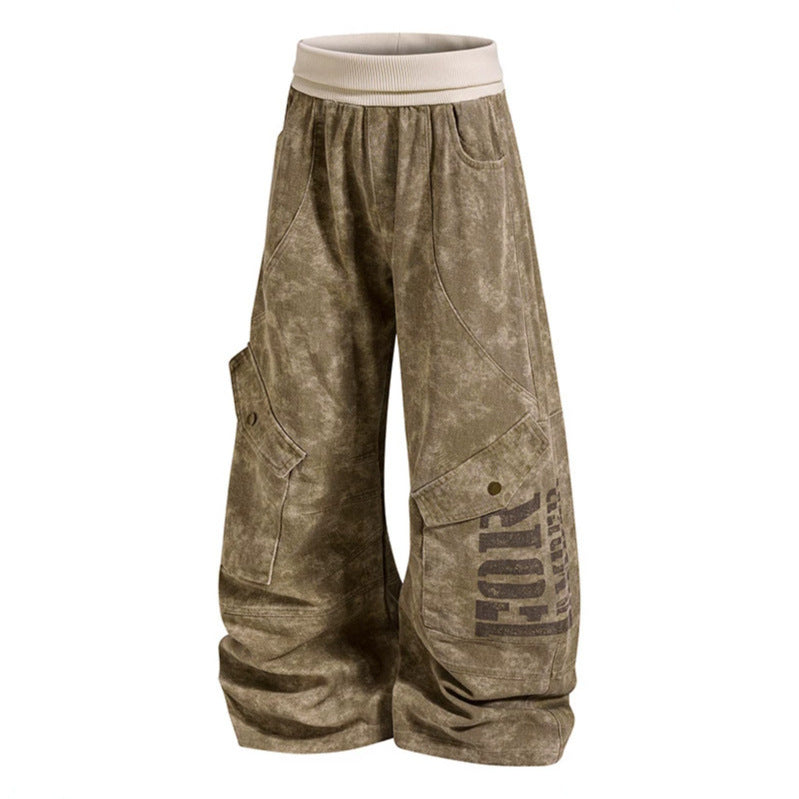 Damen Weite Cargo-Culotte-Hose mit hohem Rippbund und Utility-Taschen Echoarchiv