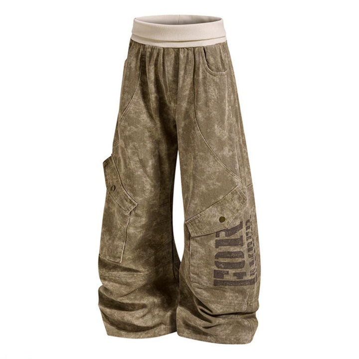 Damen Weite Cargo-Culotte-Hose mit hohem Rippbund und Utility-Taschen Echoarchiv