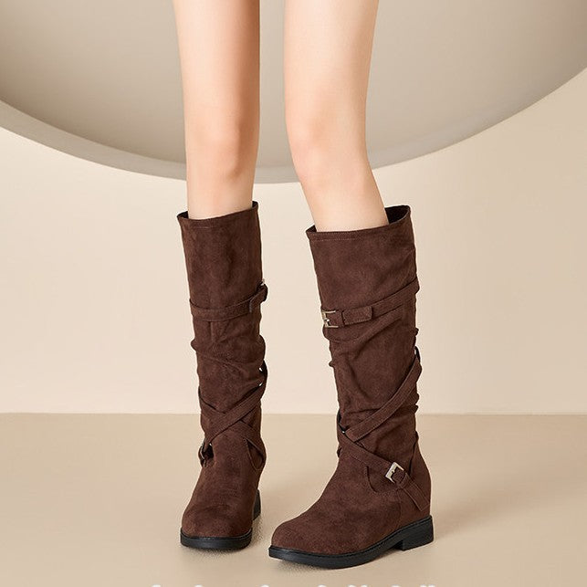 Damen Modische Overknee-Stiefel mit Schnallen-Detail Echo Archiv