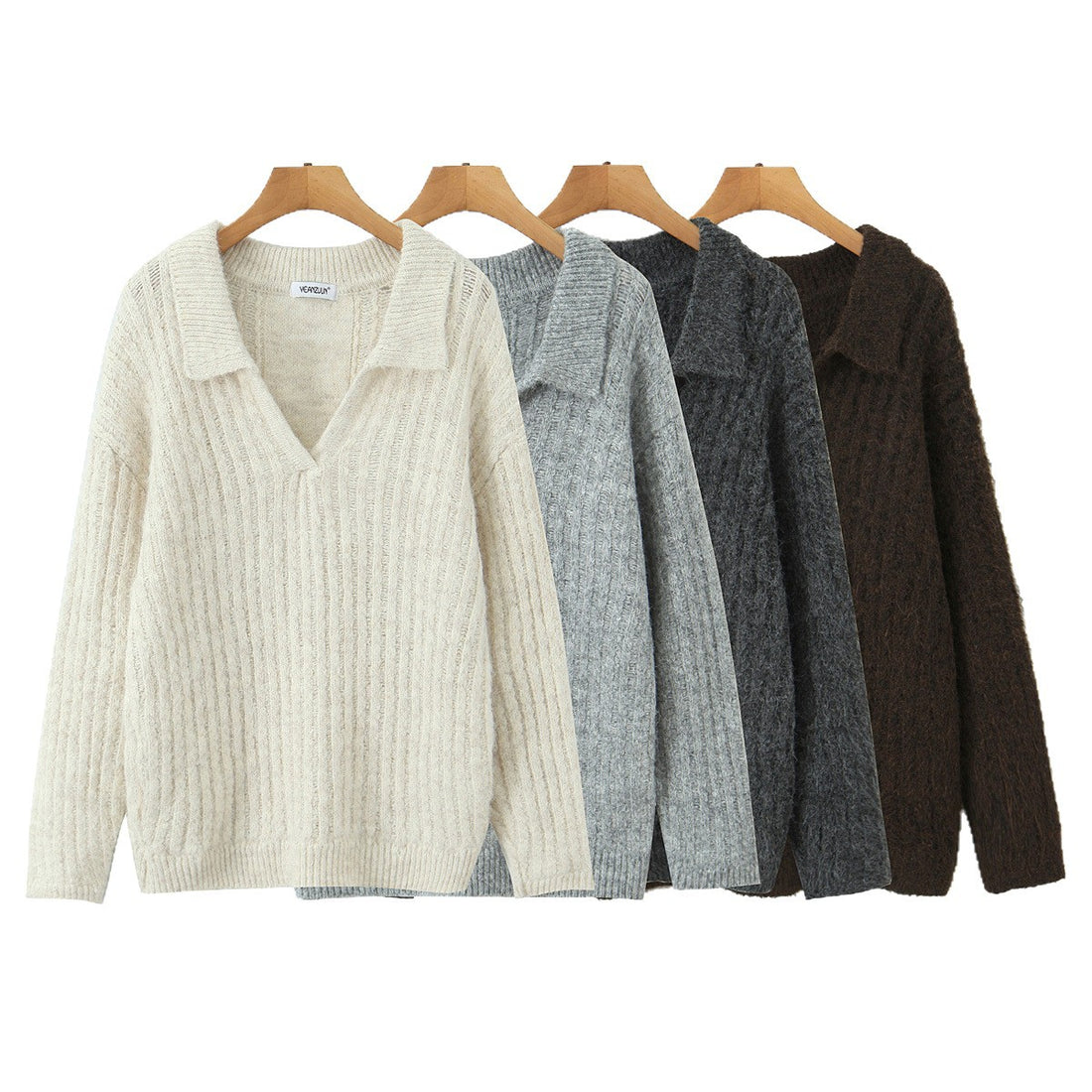Damen Oversize-Grobstrick-Set mit Polokragen und Midirock Echoarchiv