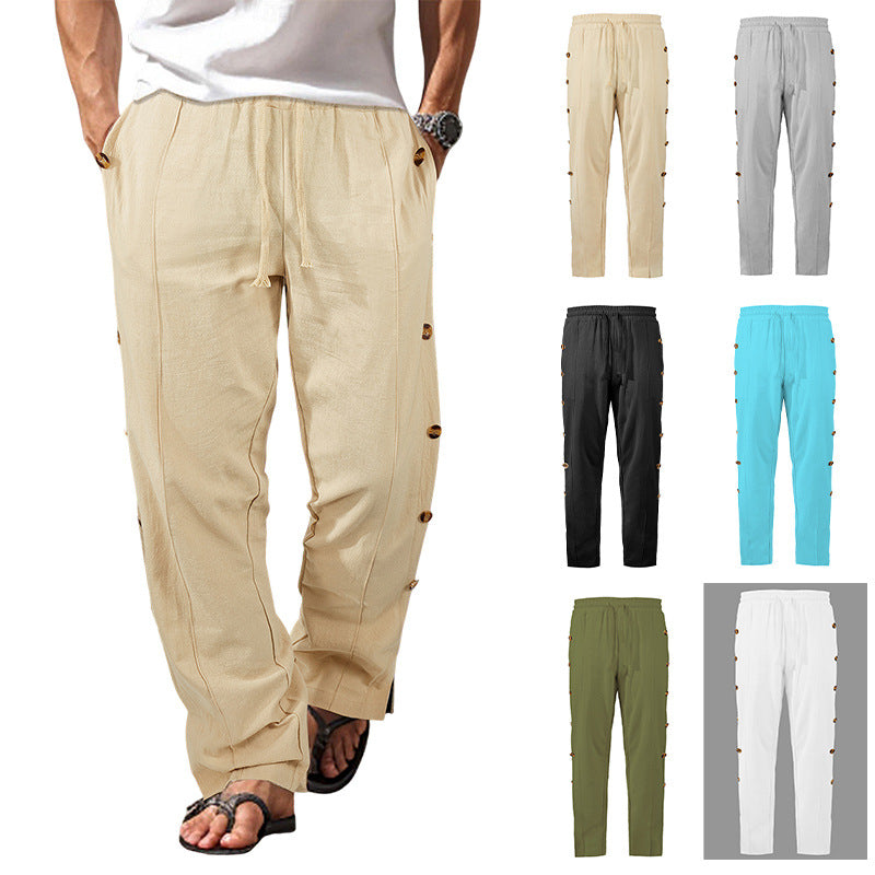 Herren Relaxed-Fit Freizeithose mit seitlichen Zierknopfleisten, elastischem Bund und Kordelzug Echoarchiv