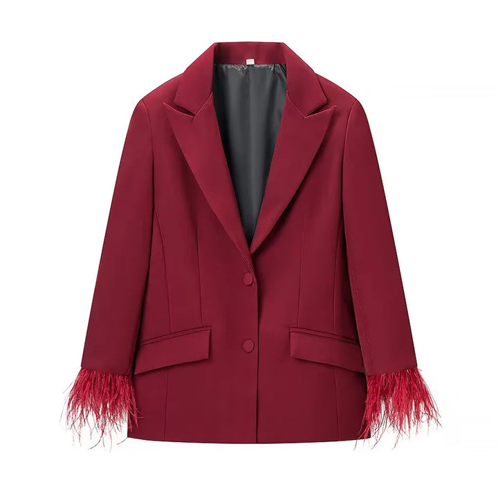 Damen nan taillierter Blazer mit Federrand an den Ärmeln und Pattentaschen Echo Archiv