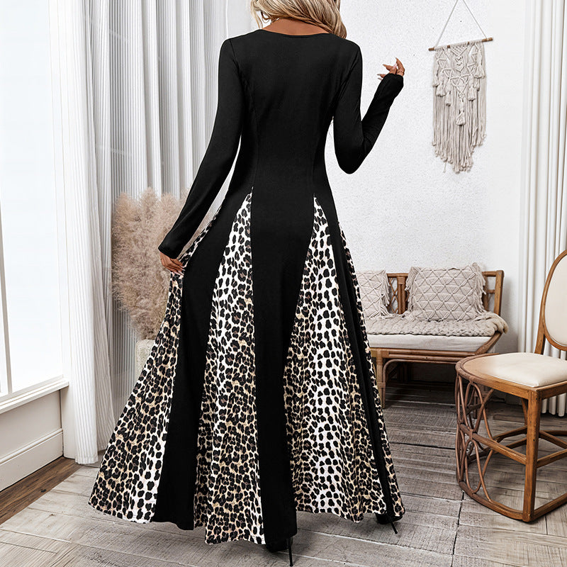 Damen Maxikleid mit eingesetzten Animal-Print-Panels und quadratischem Ausschnitt Echoarchiv