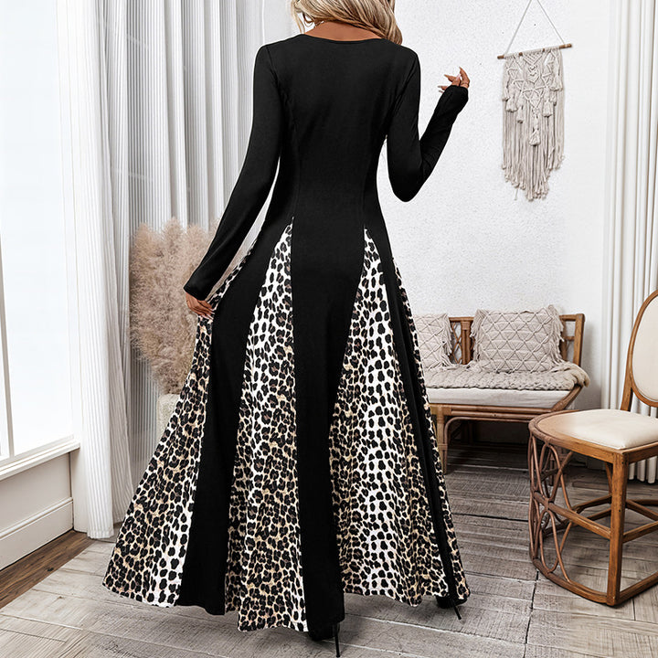 Damen Maxikleid mit eingesetzten Animal-Print-Panels und quadratischem Ausschnitt Echoarchiv