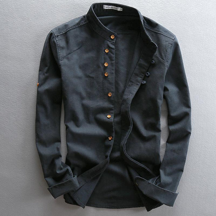 Herren Leichtes Leinen‑Overshirt mit Stehkragen und dekorativer Knopfleiste Echo Archiv