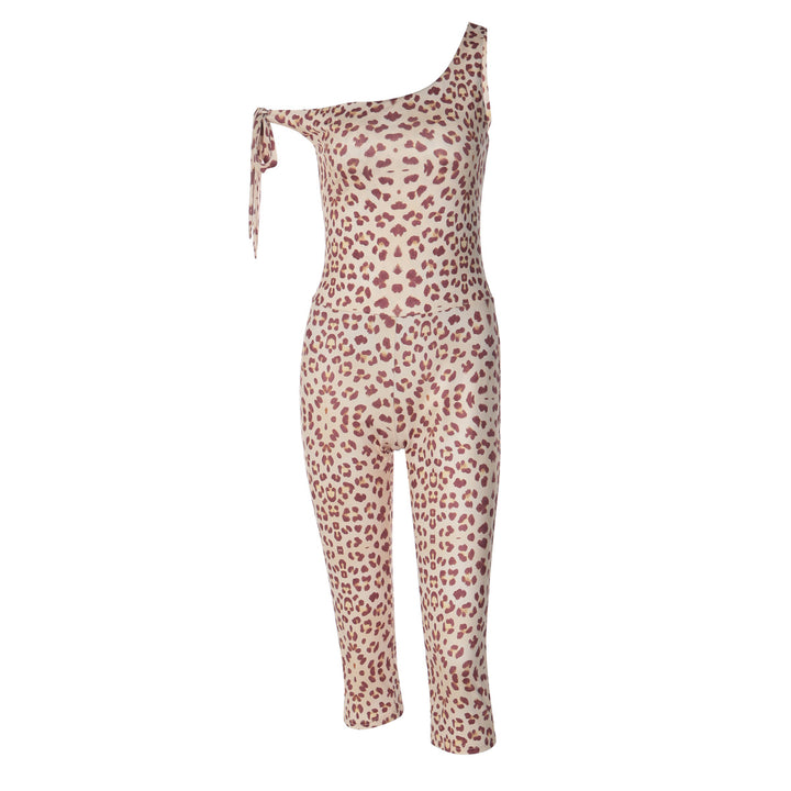 Damen trendiger Einteiler mit asymmetrischem Ausschnitt und Leoprint Echo Archiv