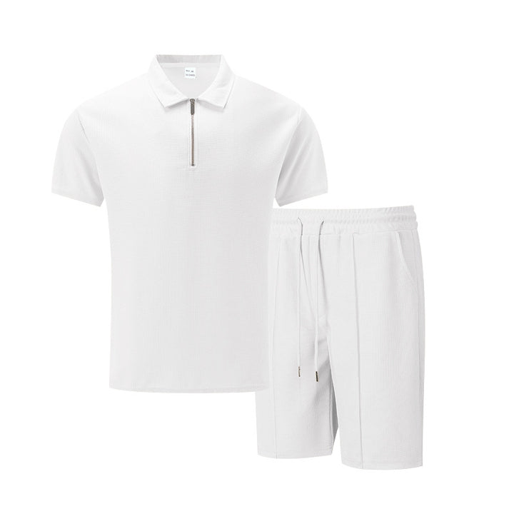 Herren sportliches Kurzarm-Poloshirt und Shorts-Set mit Reißverschluss Echoarchiv