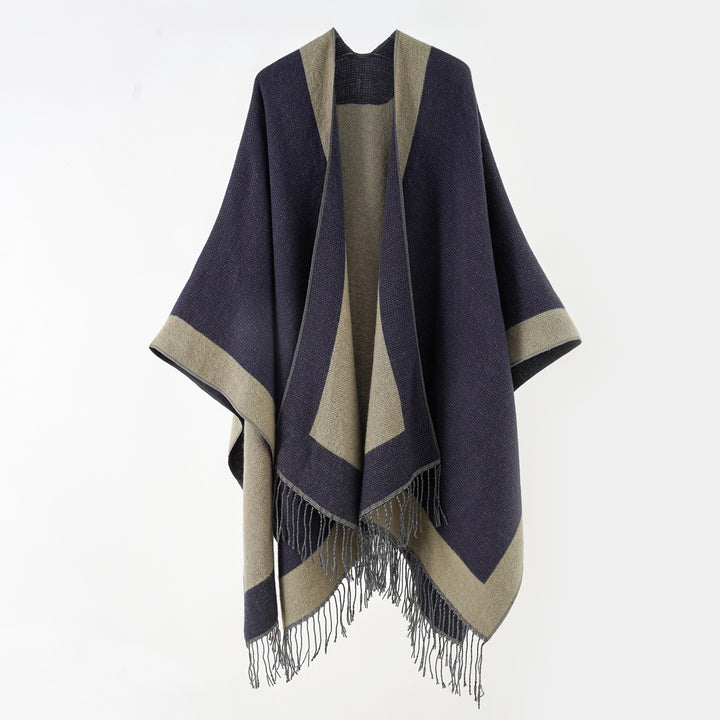 Damen Ruana‑Poncho mit Fransensaum und Fischgrät‑Webstruktur Echo Archiv