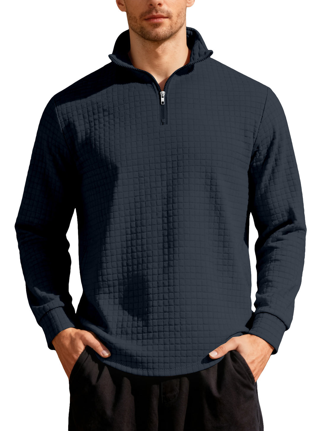 Herren nan City-Thermo-Pullover mit kurzem Reißverschluss Stehkragen und feiner Quadratstruktur Echo Archiv