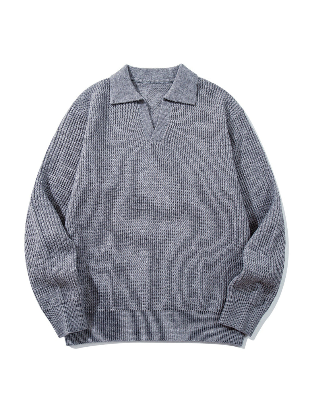 Herren Grobgestrickter Polokragen-Pullover mit V‑Ausschnitt und Rippenbündchen Echoarchiv