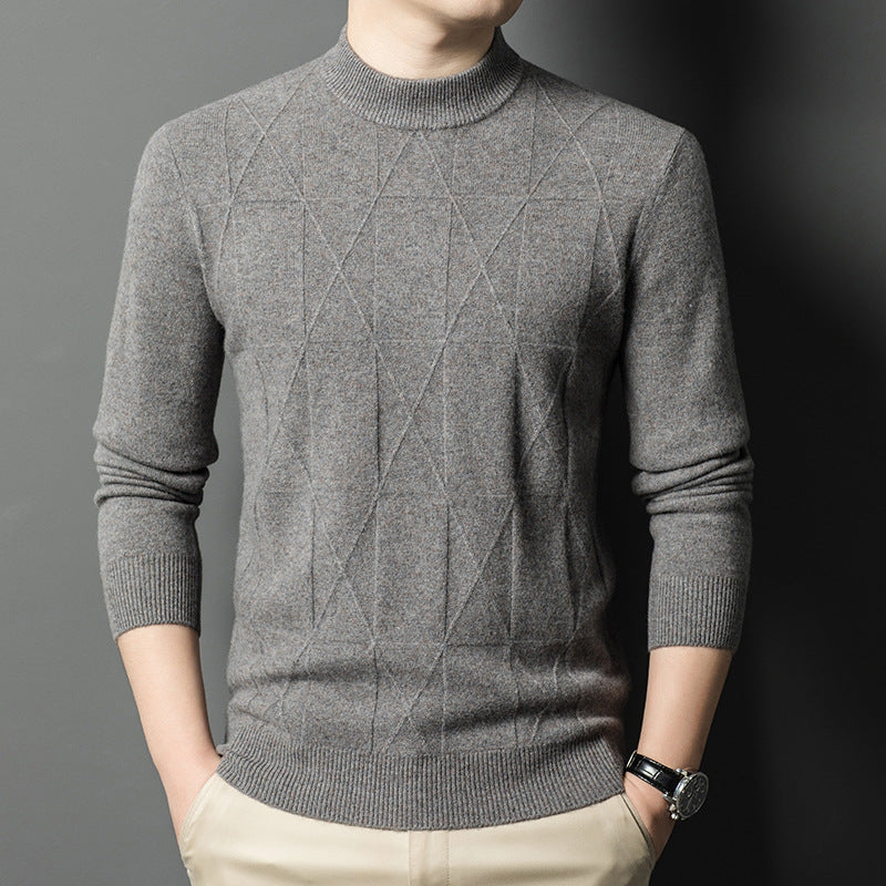 Herren eleganter Strickpullover mit hohem Kragen und modernem Rautenmuster Echoarchiv