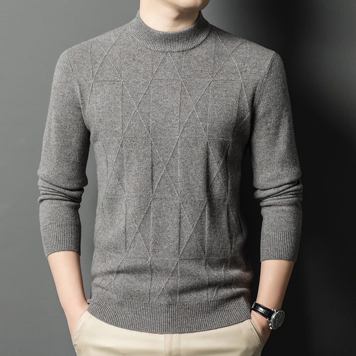 Herren eleganter Strickpullover mit hohem Kragen und modernem Rautenmuster Echoarchiv