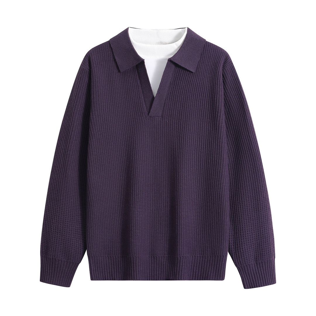 Damen Grobstruktur-Pullover mit Polokragen und V-Ausschnitt Echoarchiv