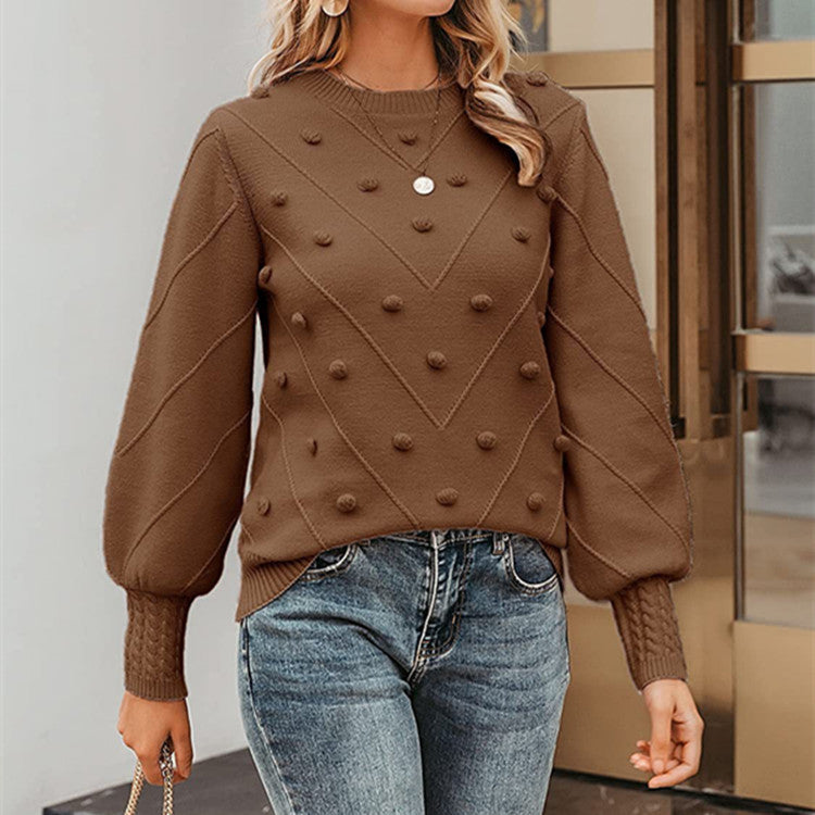 Damen nan gerippter Bobble-Pullover mit Ballonärmeln und Rundhalsausschnitt Echo Archiv