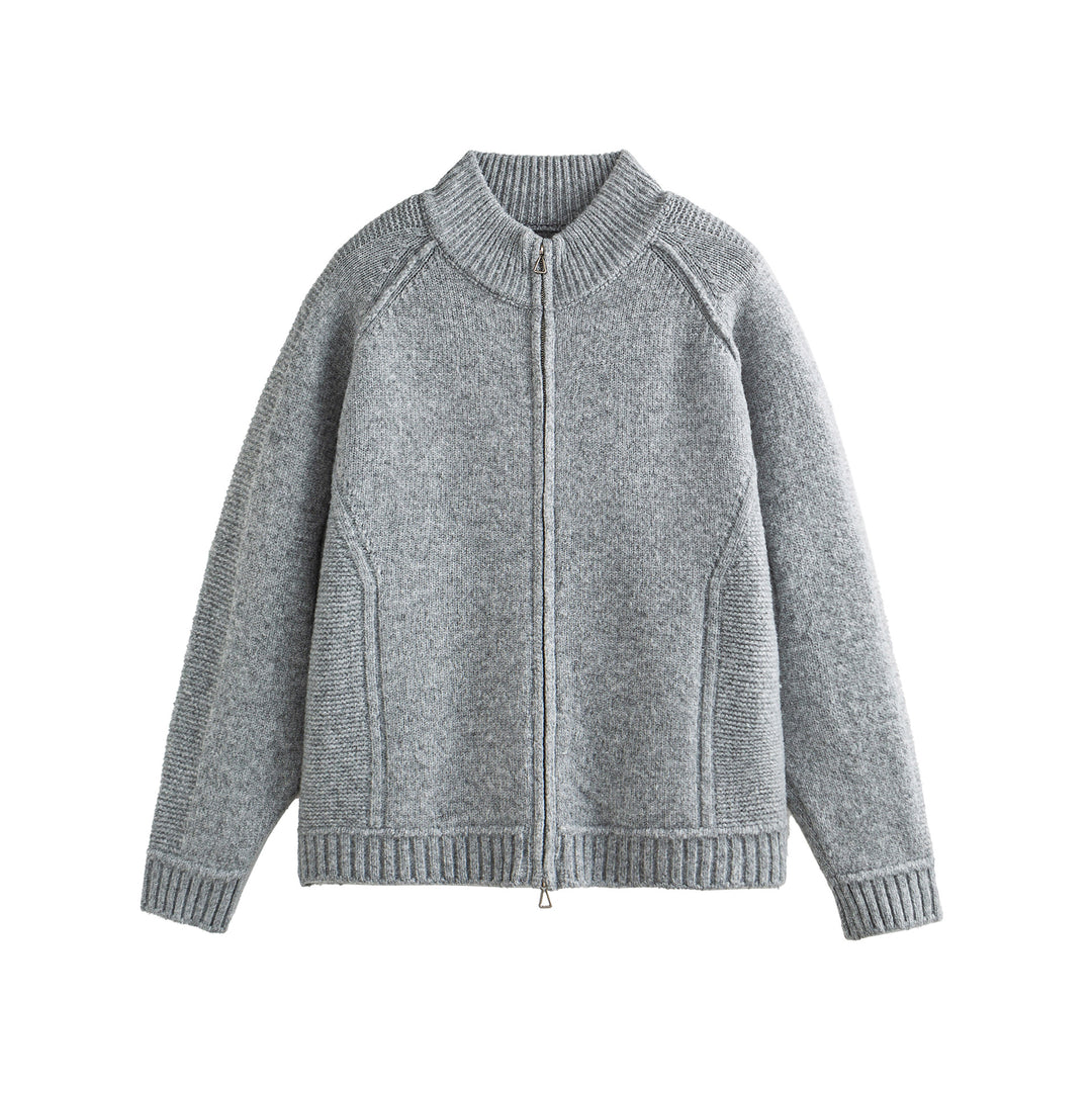 Unisex Strick-Zipjacke im Boxy-Cut mit hohem Rippkragen und Raglanärmeln Echoarchiv