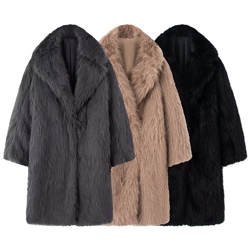 Damen nan langer kuscheliger Kunstfellmantel mit voluminösem Schalkragen und Oversize‑Silhouette Echo Archiv