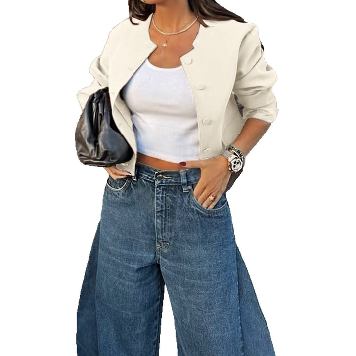 Damen oversized Wolljacke mit Druckknopfleiste, kastiger Silhouette und aufgesetzten Taschen – Célinea